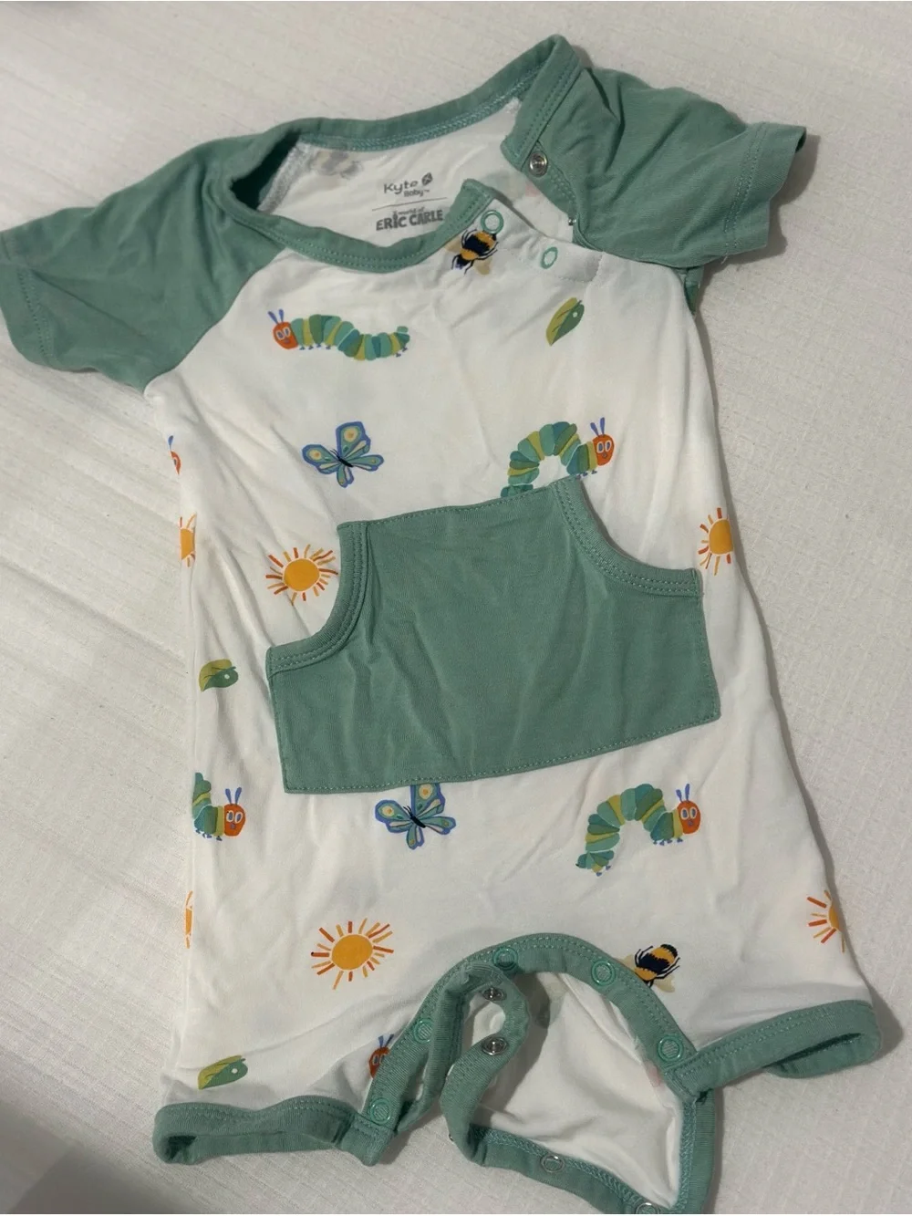 Kyte BABY White & Sage Green Caterpillar Print One-Piece Bodysuit
